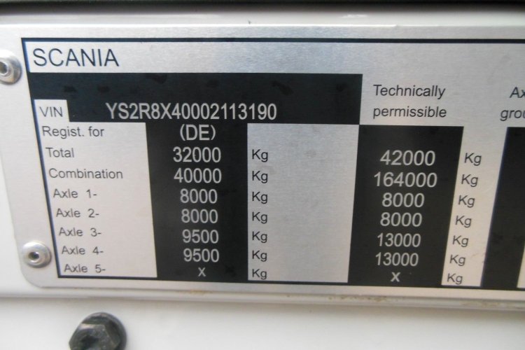 SCANIA 16 R 580, V8, 8X4, 164.000 KG, TO