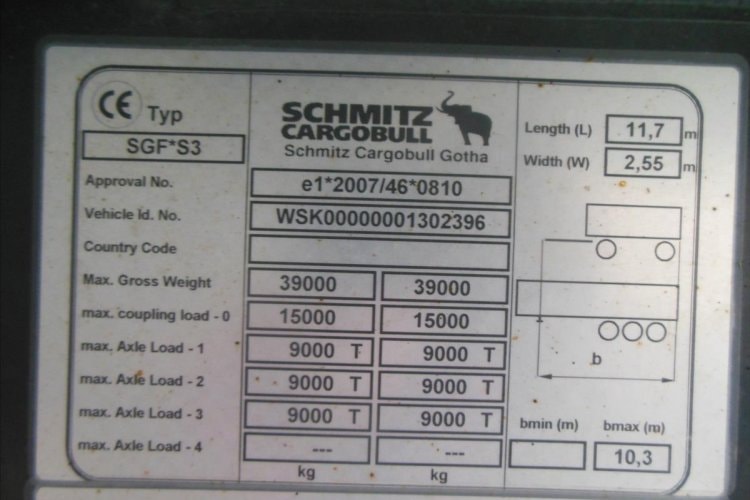 Schmitz SKI 24, 51m3, Nápravy 9t