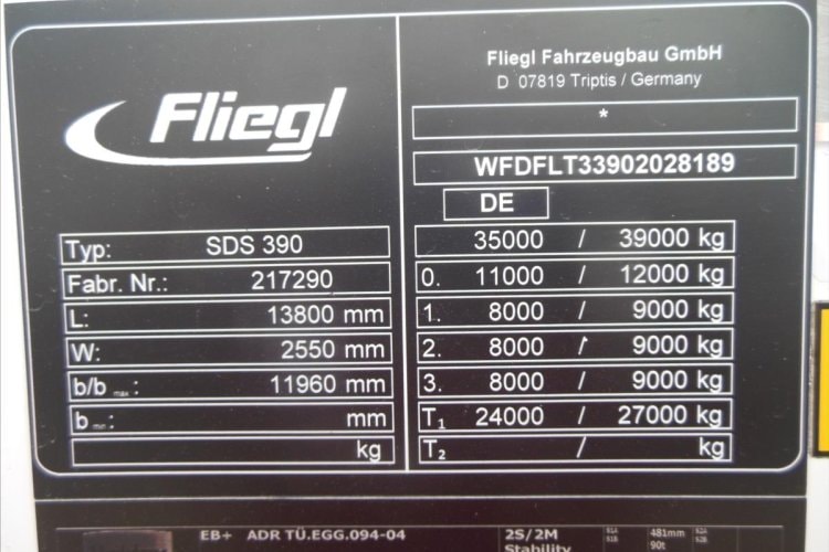 FLIEGL SDS 390, 95m3, SAF, 2 KUSY SKLADEM návěs pro nákladní