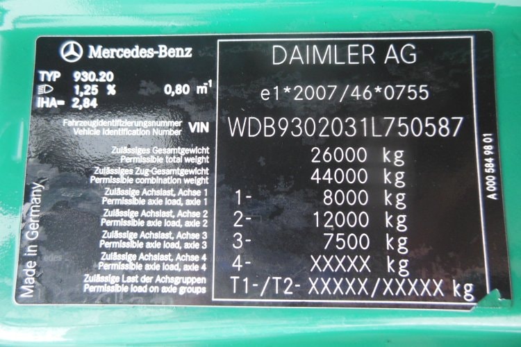 Mercedes Benz 2546 Actros, 6x2, podvozek