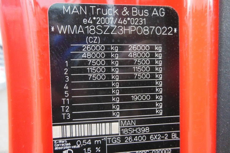 Man TGS 26.400, 6x2, Valník 9,21m = 23 Palet, ORIGINÁL 141.997 KM!!!