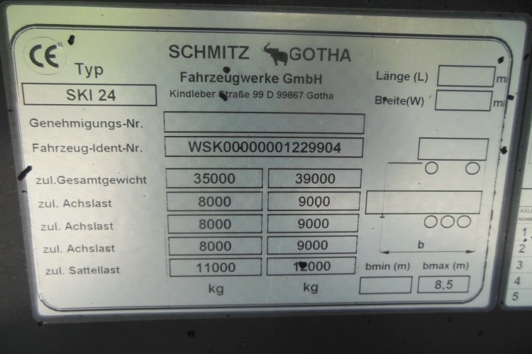 Schmitz SKI 24, 27m3, Zvedací náprava