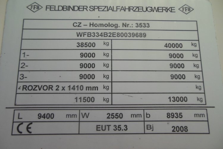 FELDBINDER EUT 35.3, BPW, 35m3, 2 komory, 2x zvedací náprava, nápravy 9t