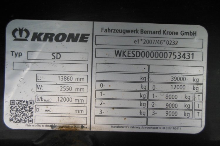 Krone SD COIL LINER, MULDA 8580 mm, SAF, Zvedací náprava, Paletový koš